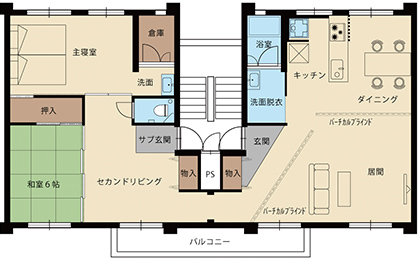 「バーチカルブラインドのある家」間取図