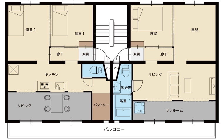 「サンルームがある家」間取図