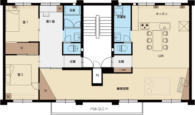 「くつろぎの縁側窓間がある家」間取図